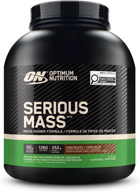 Optimum Nutrition Serious Mass Powder | High Calorie Protein &amp; Carbohydrate Powder | 50g Protein, 1250 Calories, 250g Carbohydrates | 6LB (Chocolate)