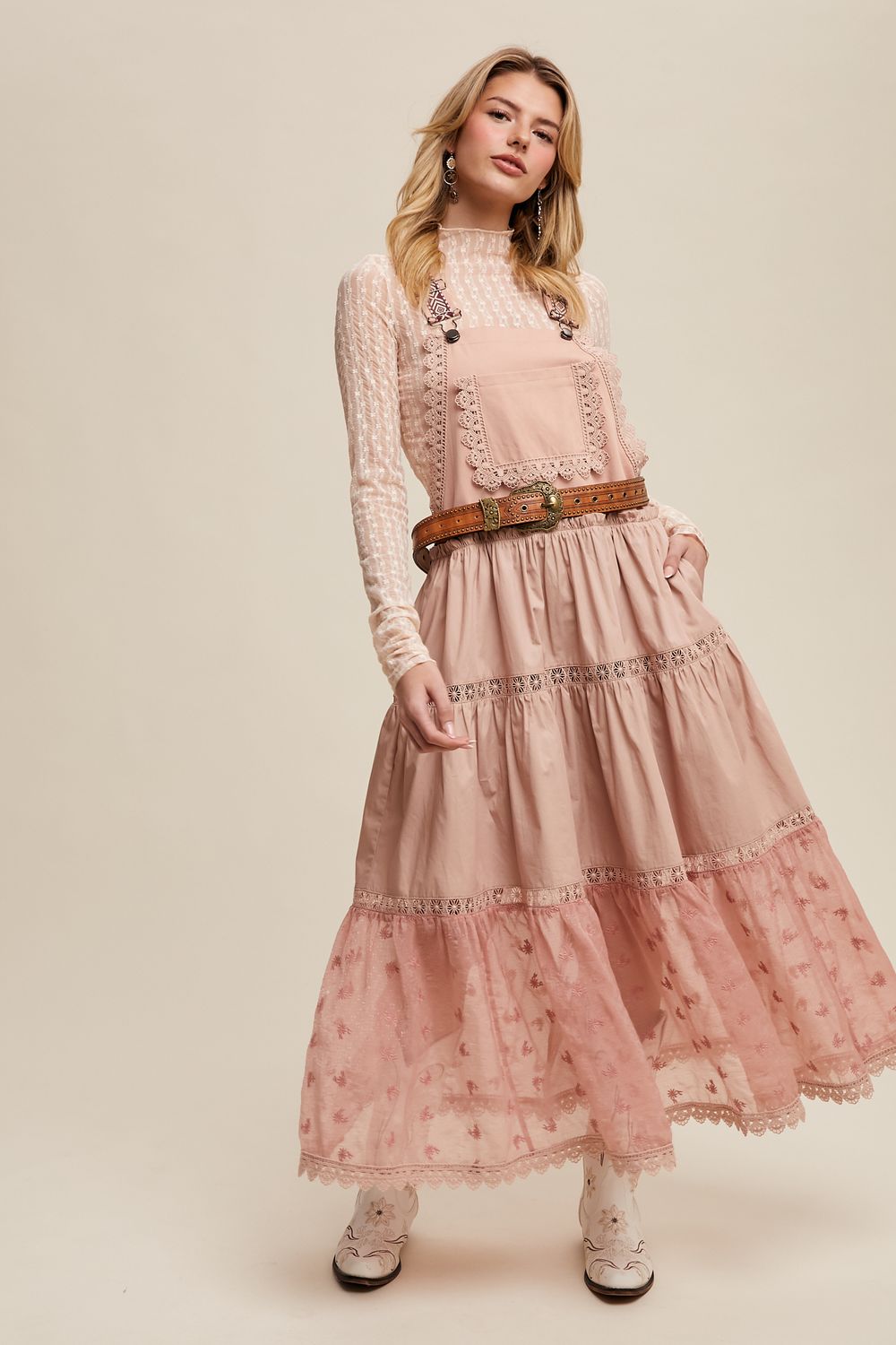 Cotton Tiered Maxi Pinafore Boho Dress