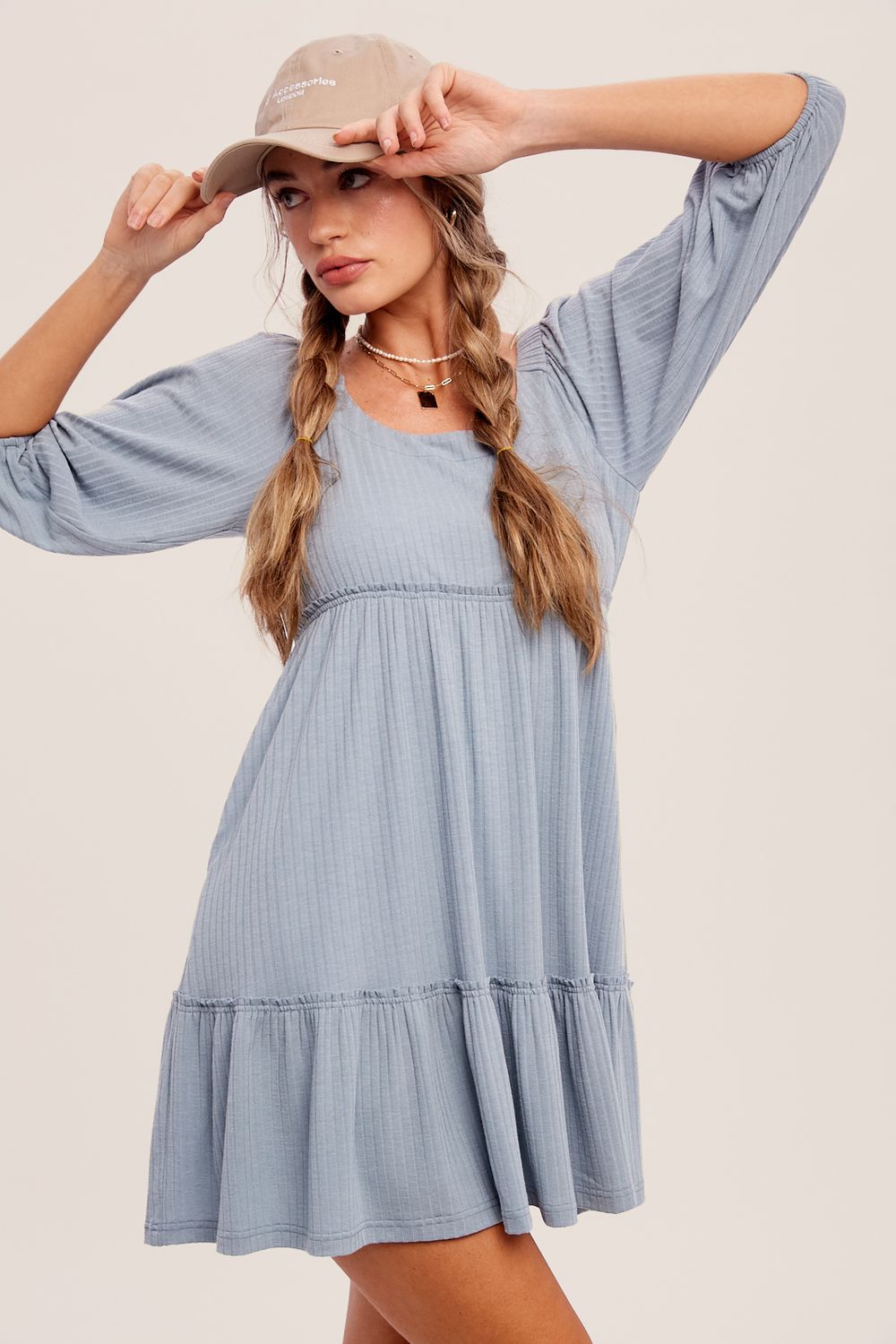 Scoop Neck Babydoll Knit Dress with Ruffle Hem