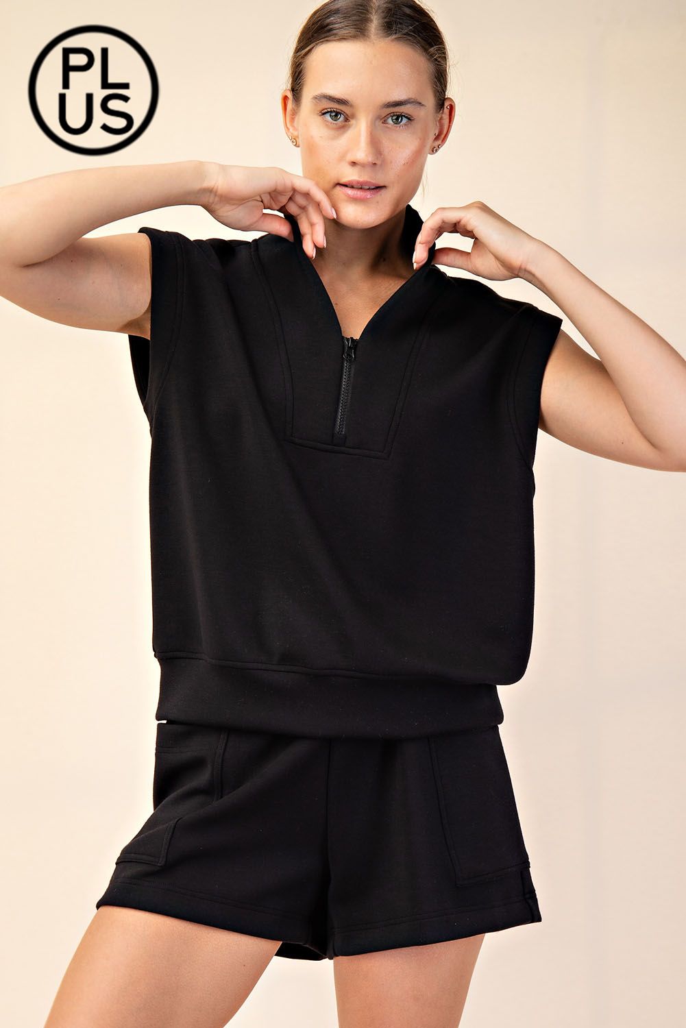 Modal Poly Span Quarter Zip Short Sleeve Top