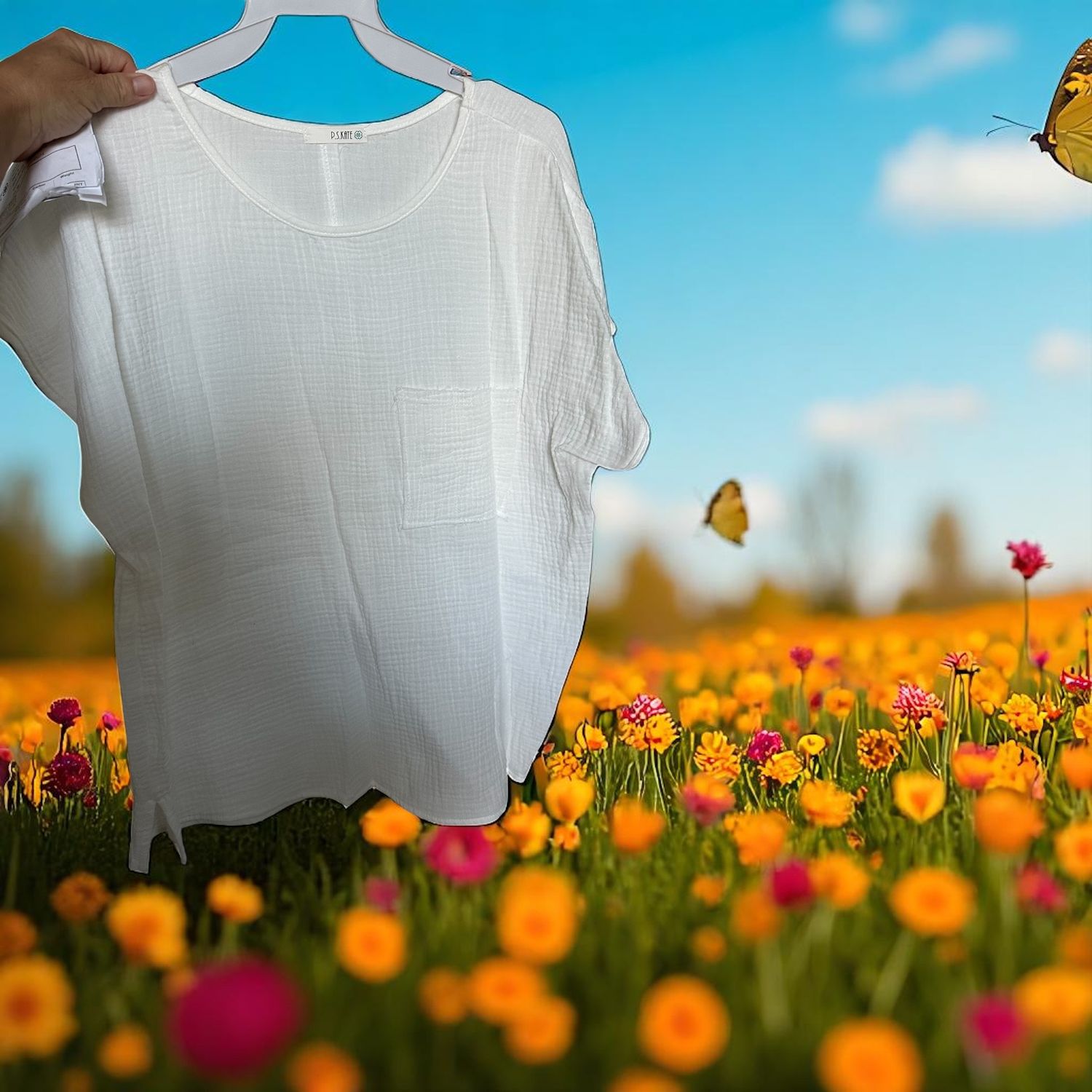 Cotton gauze pocket top
