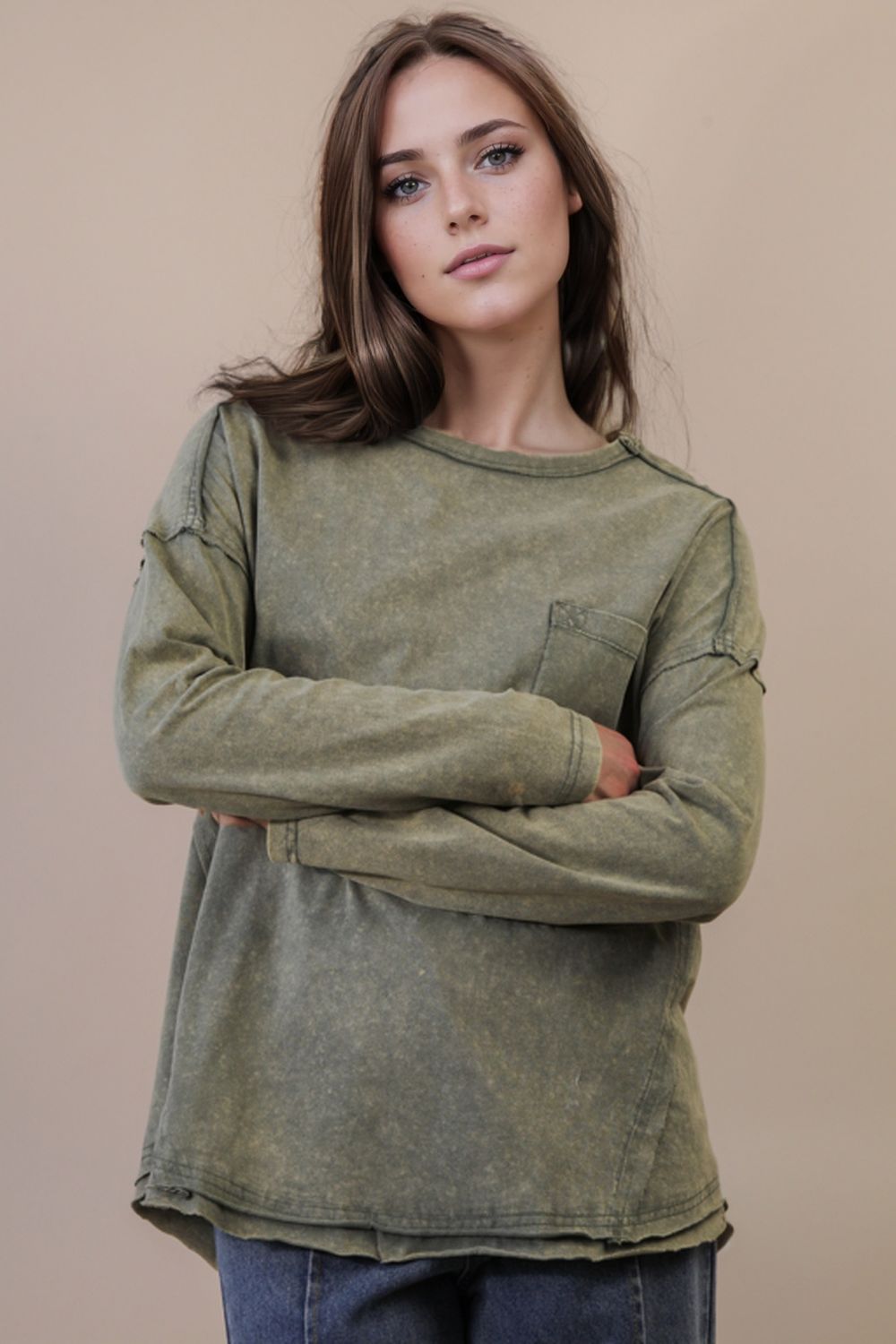 Mineral Washed Casual Knit Top