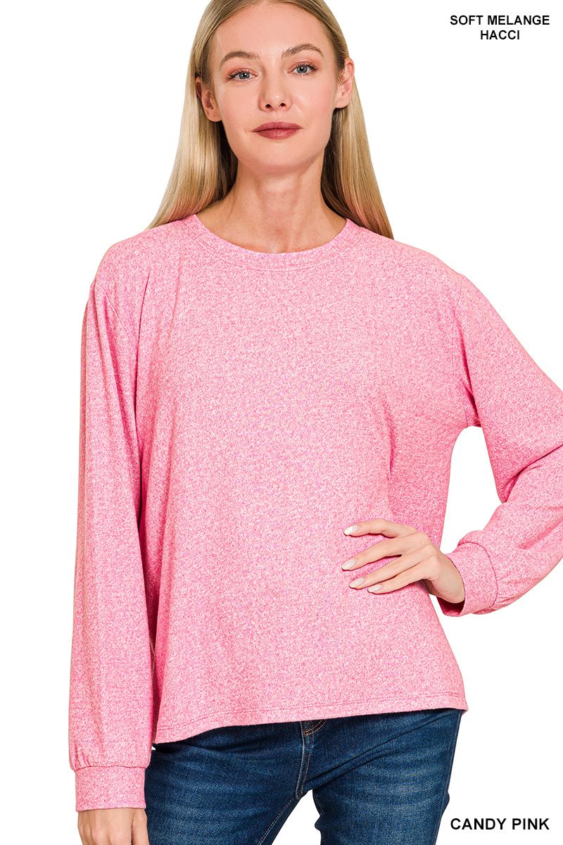 SOFT MELANGE HACCI ROUND NECK LONG SLEEVE TEE