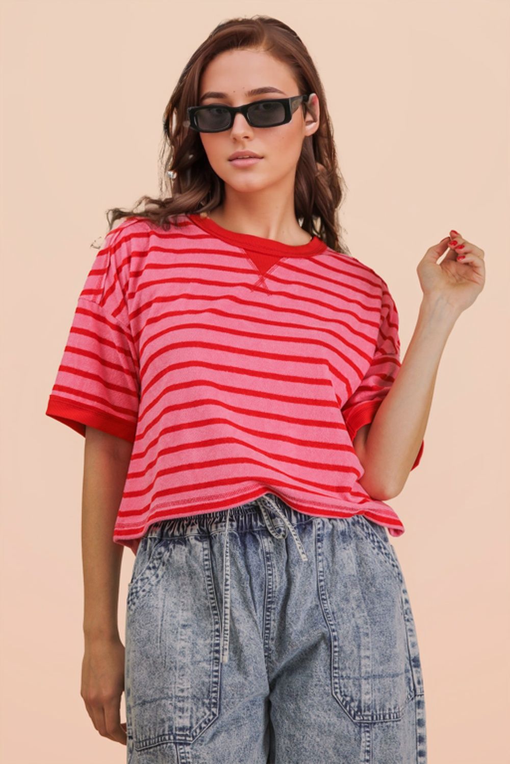 - Oversized Stripe Casual Comfy Knit Top