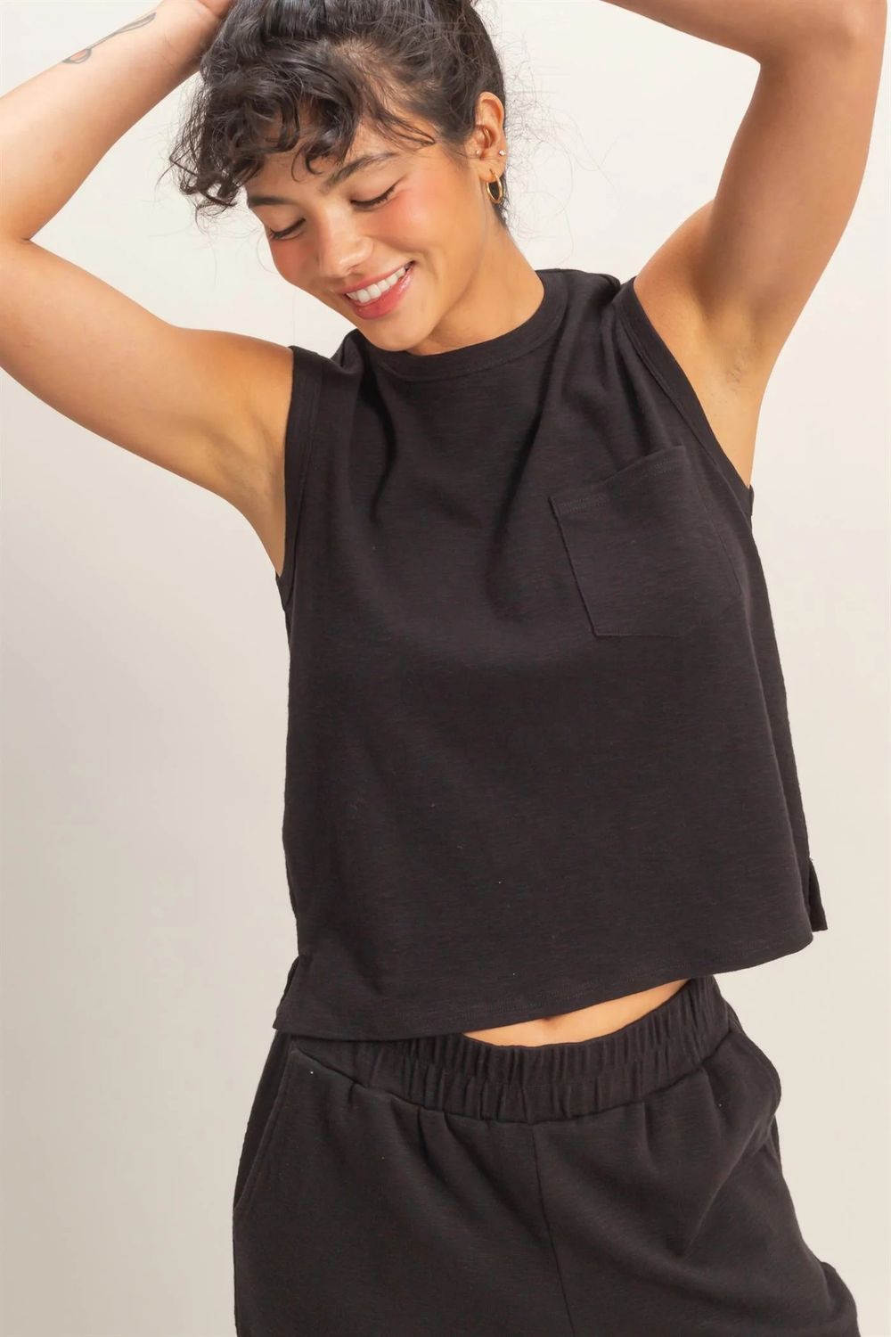Sleeveless Cotton Top With Pocket