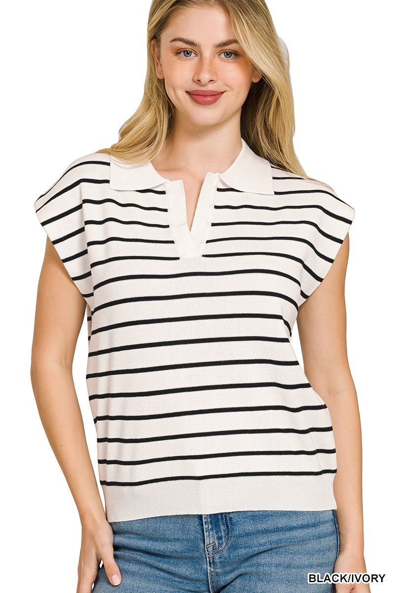 ​VISCOSE STRIPED COLLARED SWEATER VEST