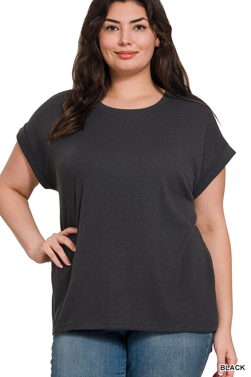 Plus Cotton Modal Slub Rolled Sleeve Tee