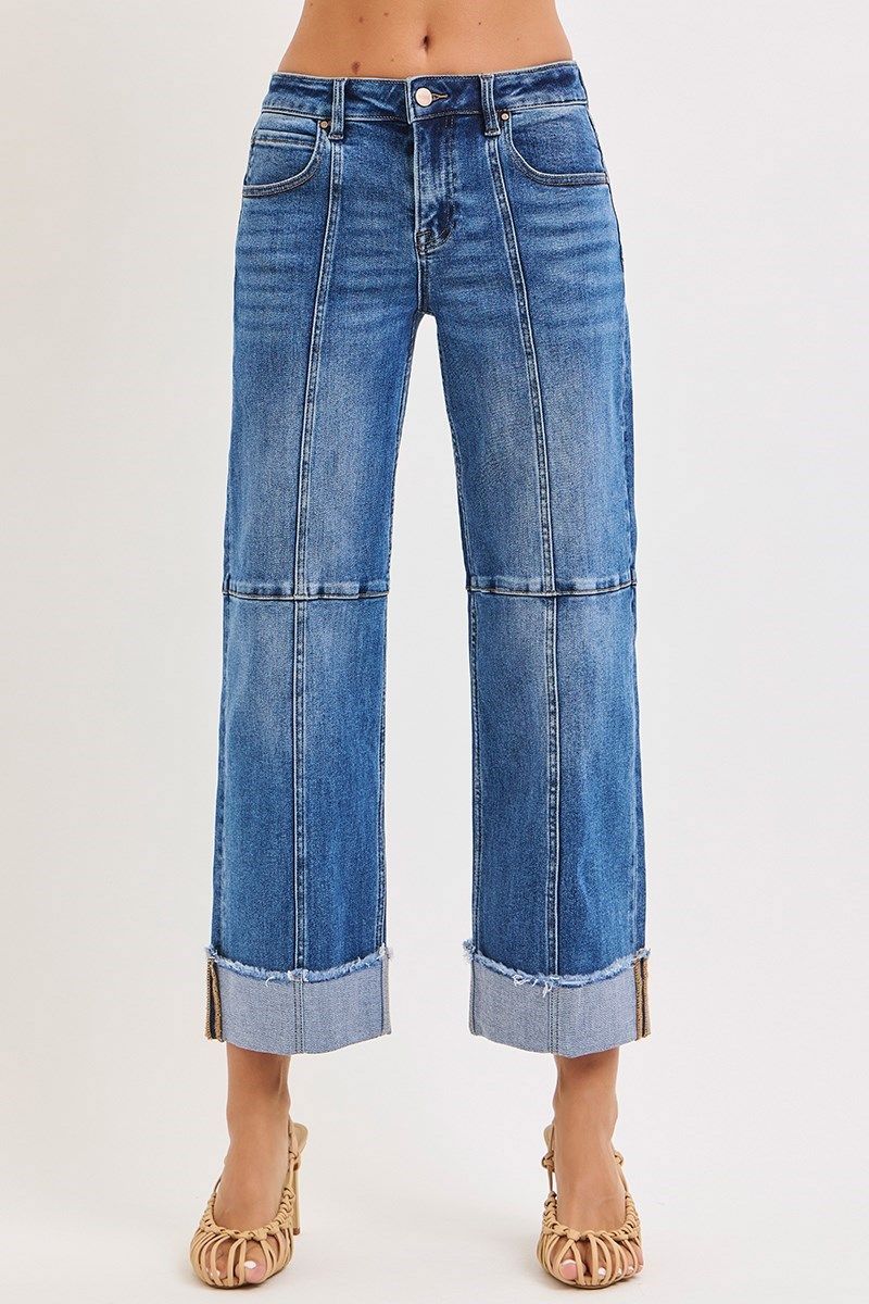 Slouchy crop Wide Cuffed Hem Jean