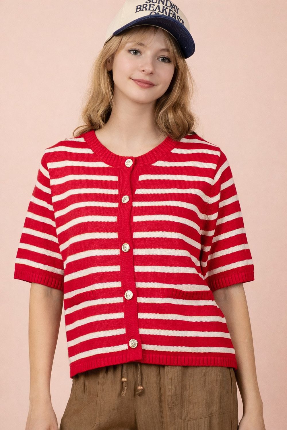 Stripe Button Down Knit Sweater Top