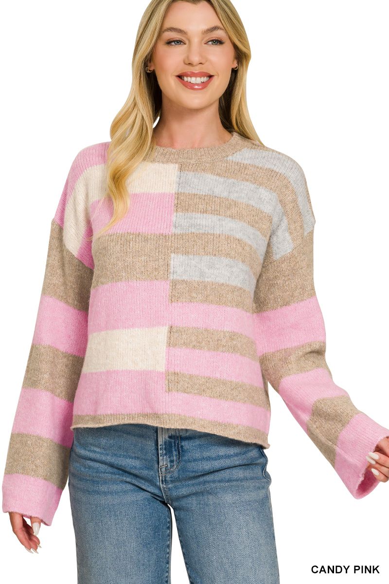 Lightweight wool blend color block sweater