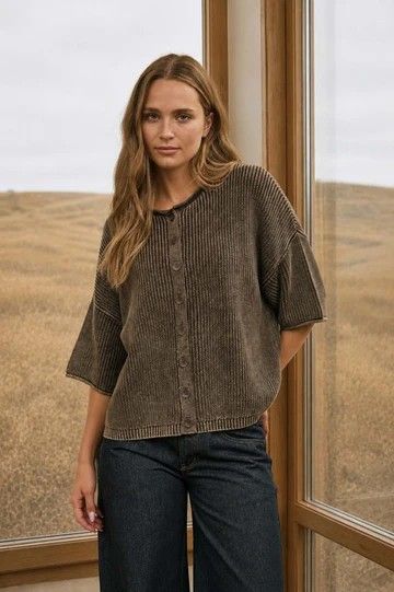 Round Neckline short sleeve drop shoulder sweater