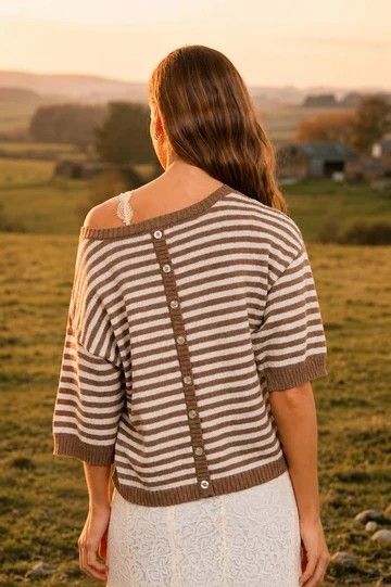 Contrast trim detail Stripe Knit pullover Sweater