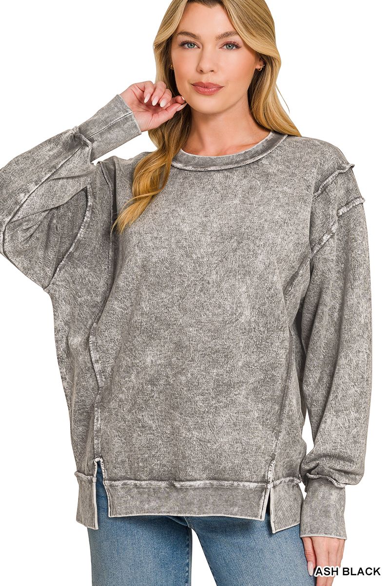 Zenana Halo Washed exposed Seam Sweatshirt
