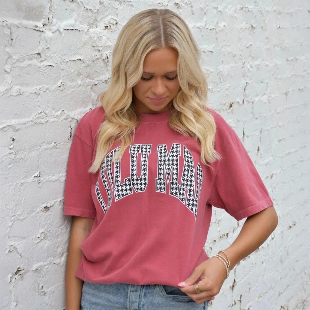 Lulu Mac Crimson houndstooth pattern Tshirt