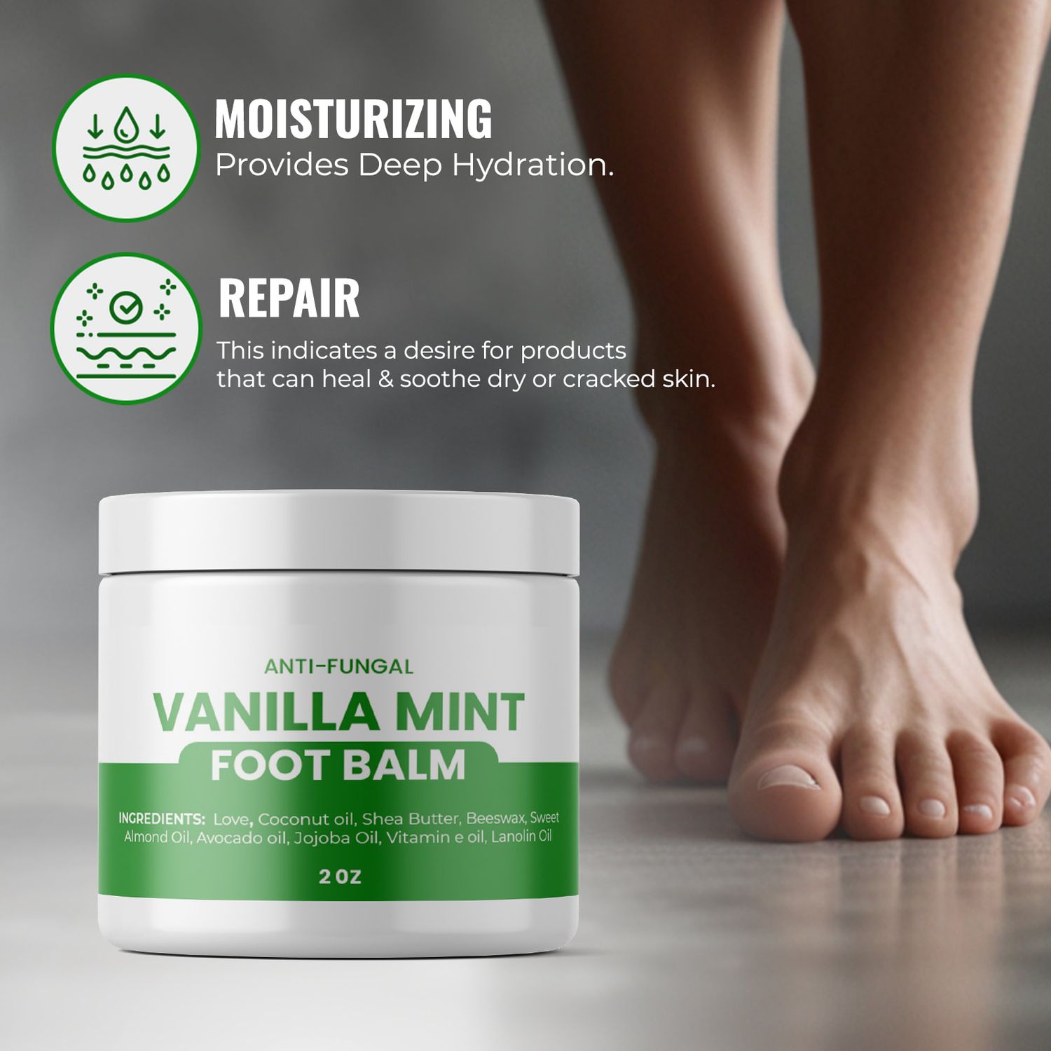 Vanilla Mint Hand and Foot Balm / salve  2 ounces -skin care, moisturizer, moisturizing and nourishing skin treatment. Healthy skin care products