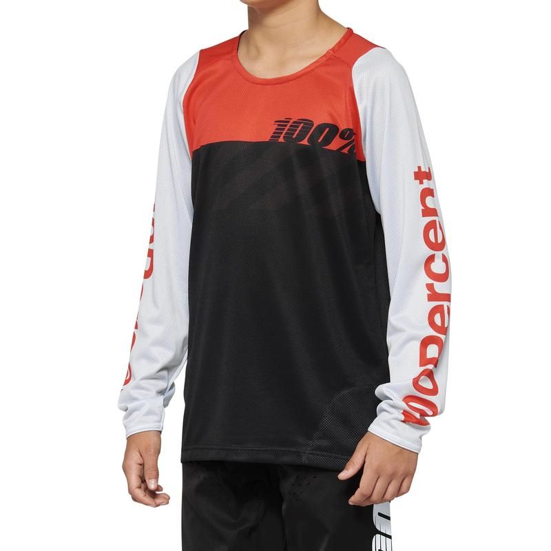 100% R-CORE YOUTH LONG SLEEVE JERSEY BLACK/RACER RED