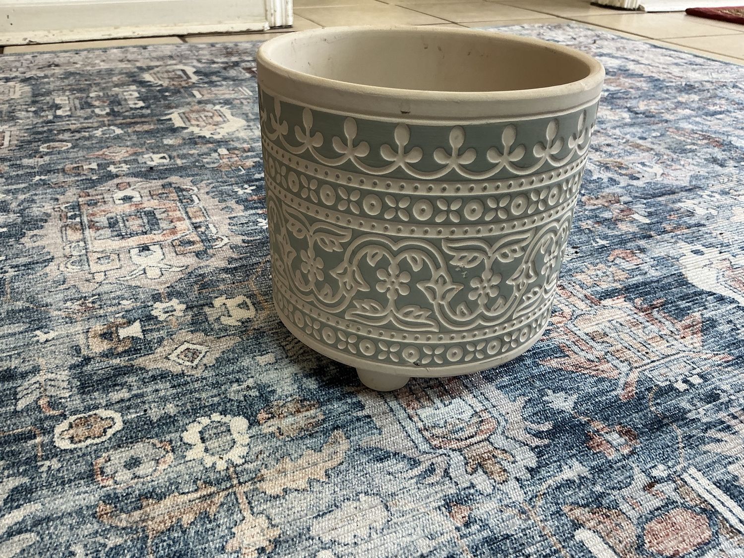 Blue Stencil Planter