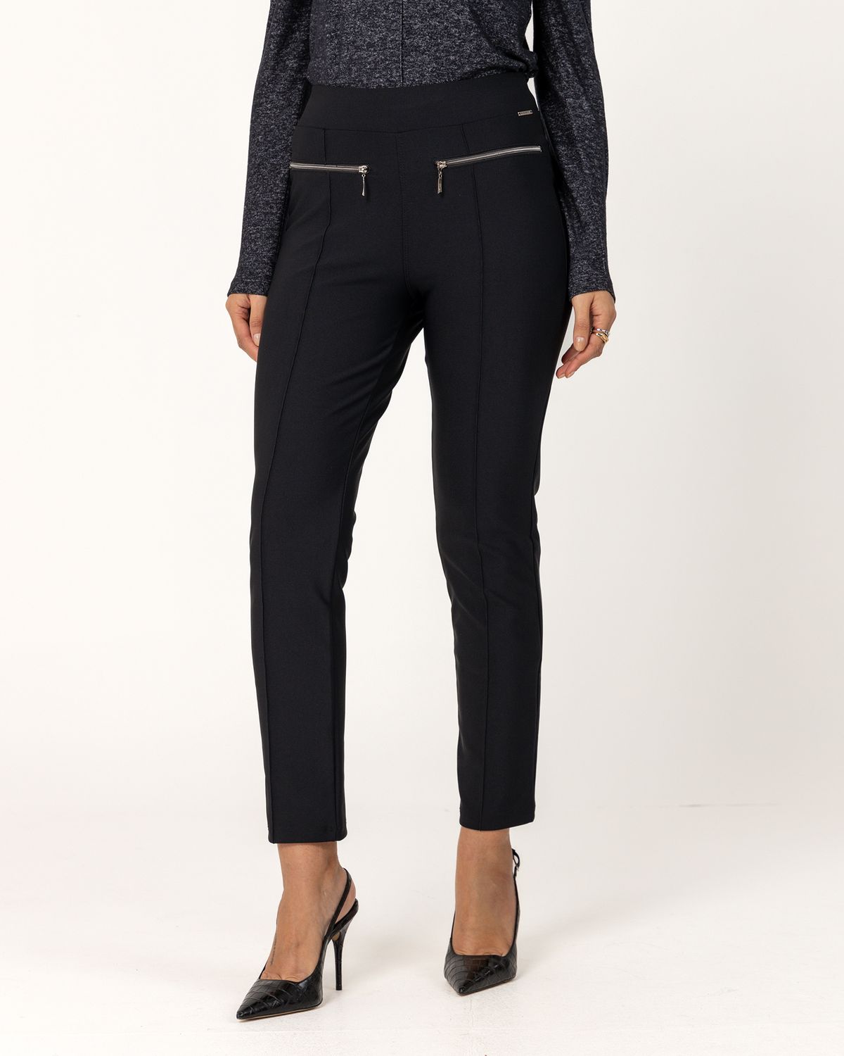 Body Fit Slim Pants with Zipper Detail