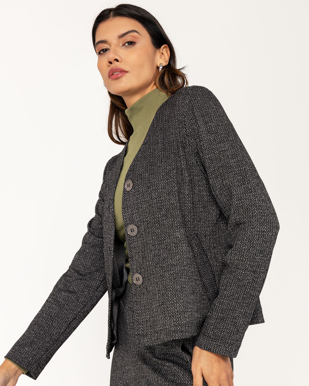 Jacquard Coat with Metal Button Closure