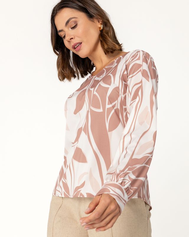 Woven Fabric Top with Elastane and Foliage Print
