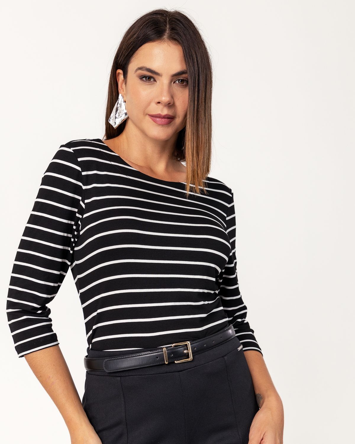 Women&#39;s 3/4 Sleeve Striped Knit Top