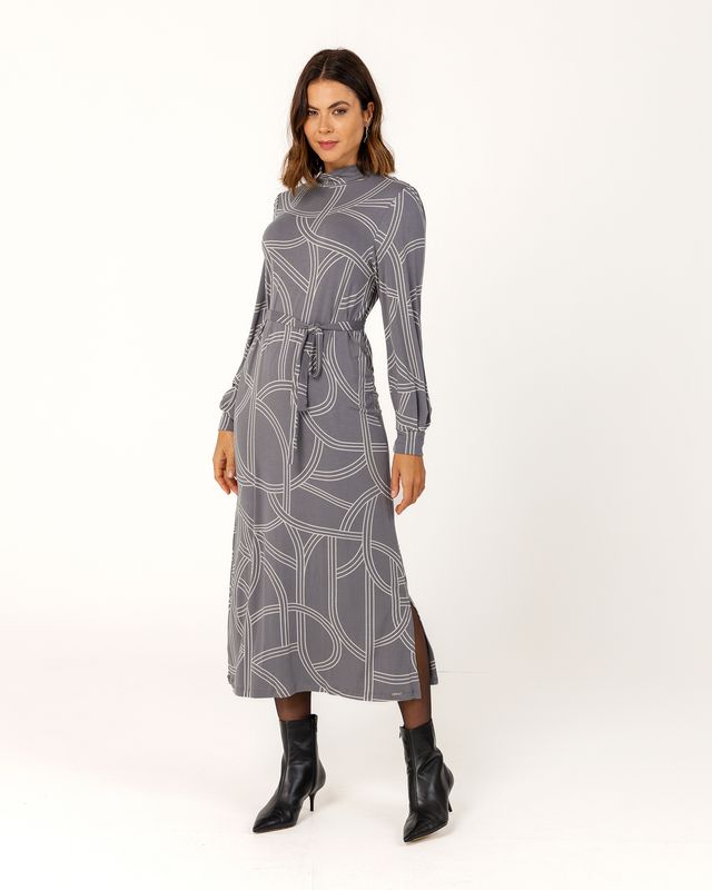Printed Knit Midi Dress with Slit
