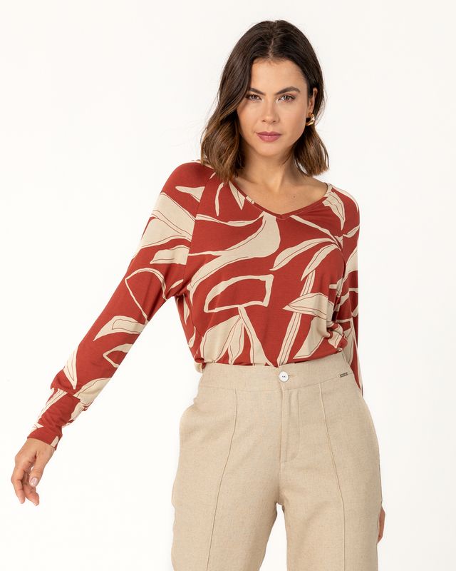 Women&#39;s Long Sleeve Printed Knit Top