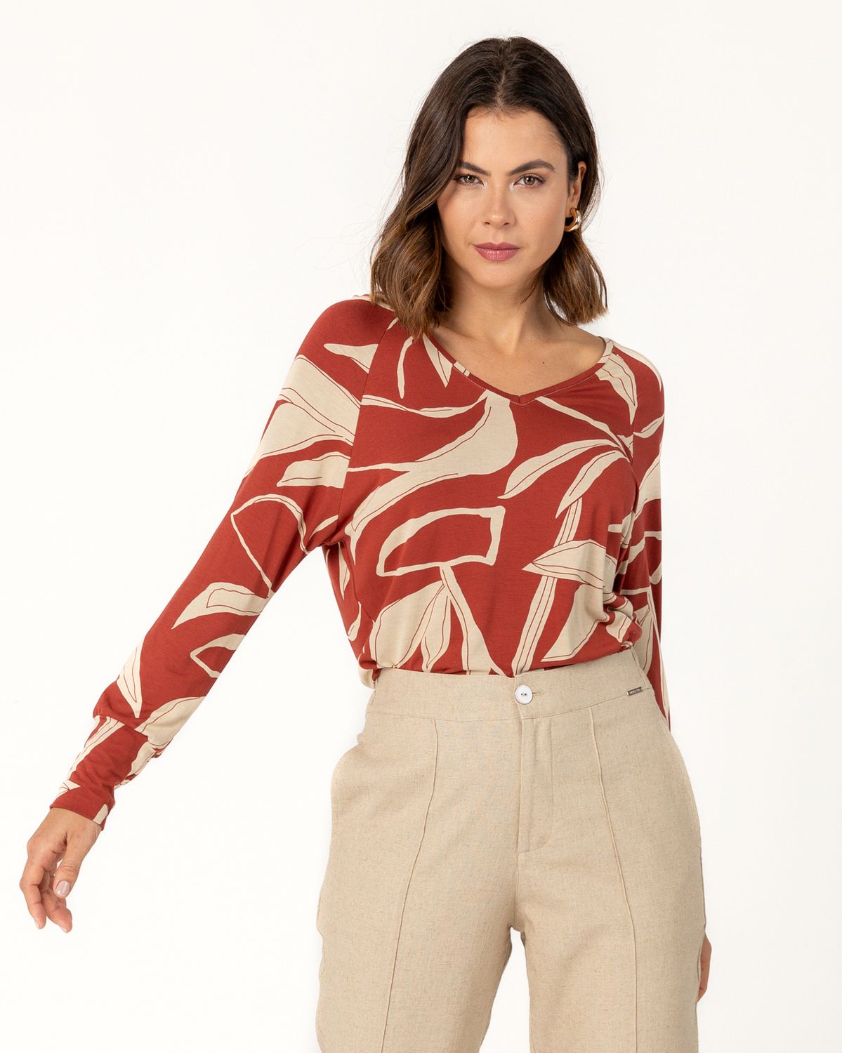 Women&#39;s Long Sleeve Printed Knit Top