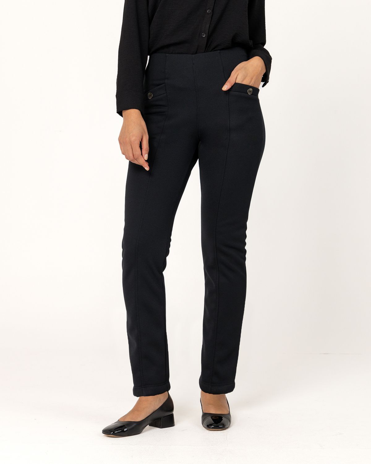 Double Flannel Pants with Pockets and Button Detail