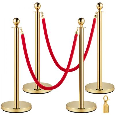 4 POTEAUX DE GUIDAGE OR AVEC 2 CORDES EN VELOURS ROUGE 1,5m - LOCATION 1 à 4 JOURS