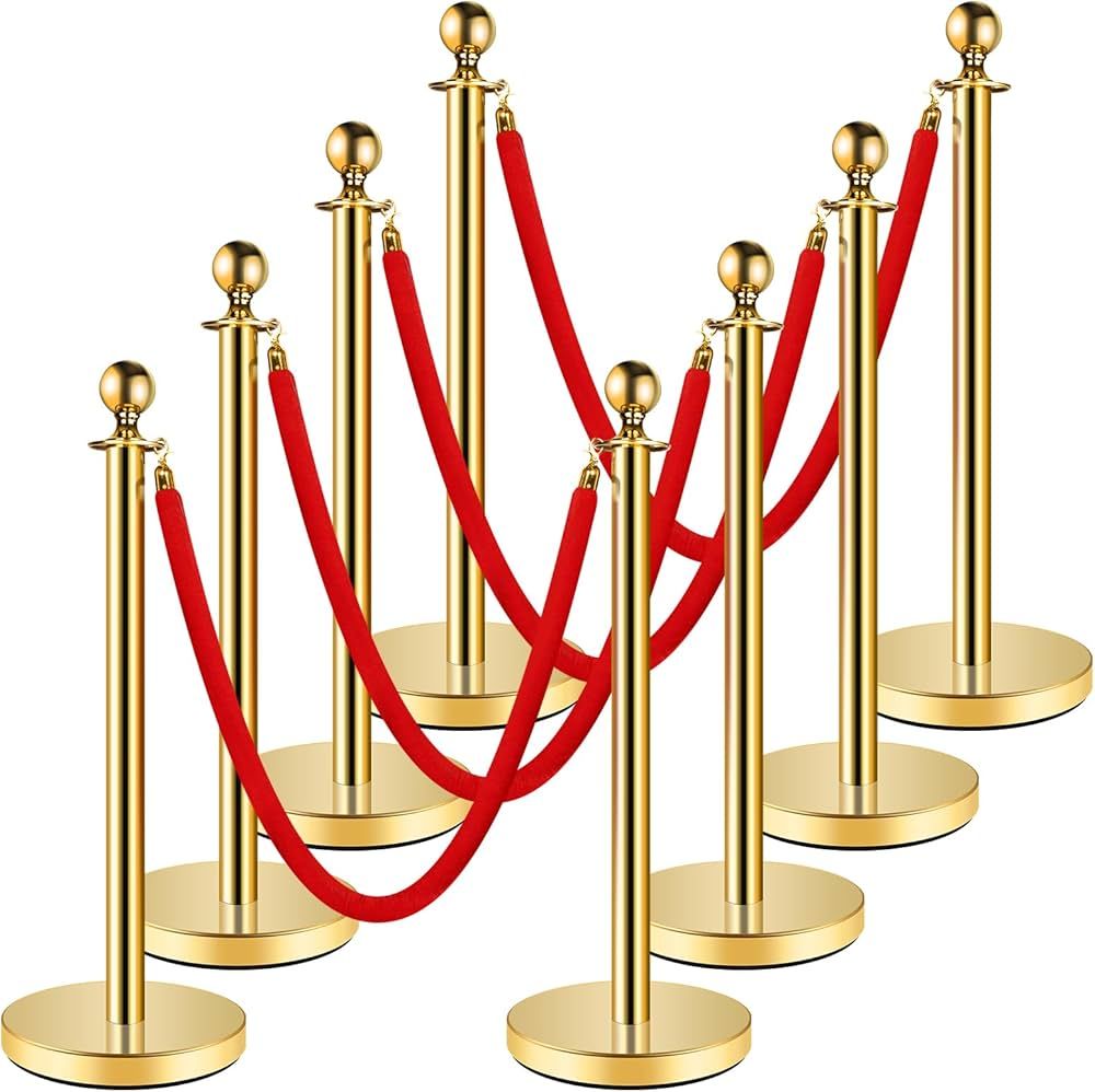 8 POTEAUX DE GUIDAGE OR AVEC 6 CORDES EN VELOURS ROUGE 1,5m -LOCATION 1 à 4 JOURS