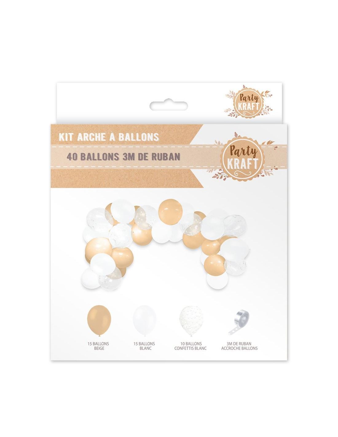 Kit Arche à Ballons Beige-Blanc / Dimension : 3 m