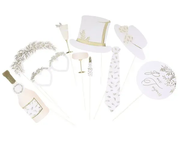 Kit photobooth Jolis Brins - Blanc et or - 10 pièces