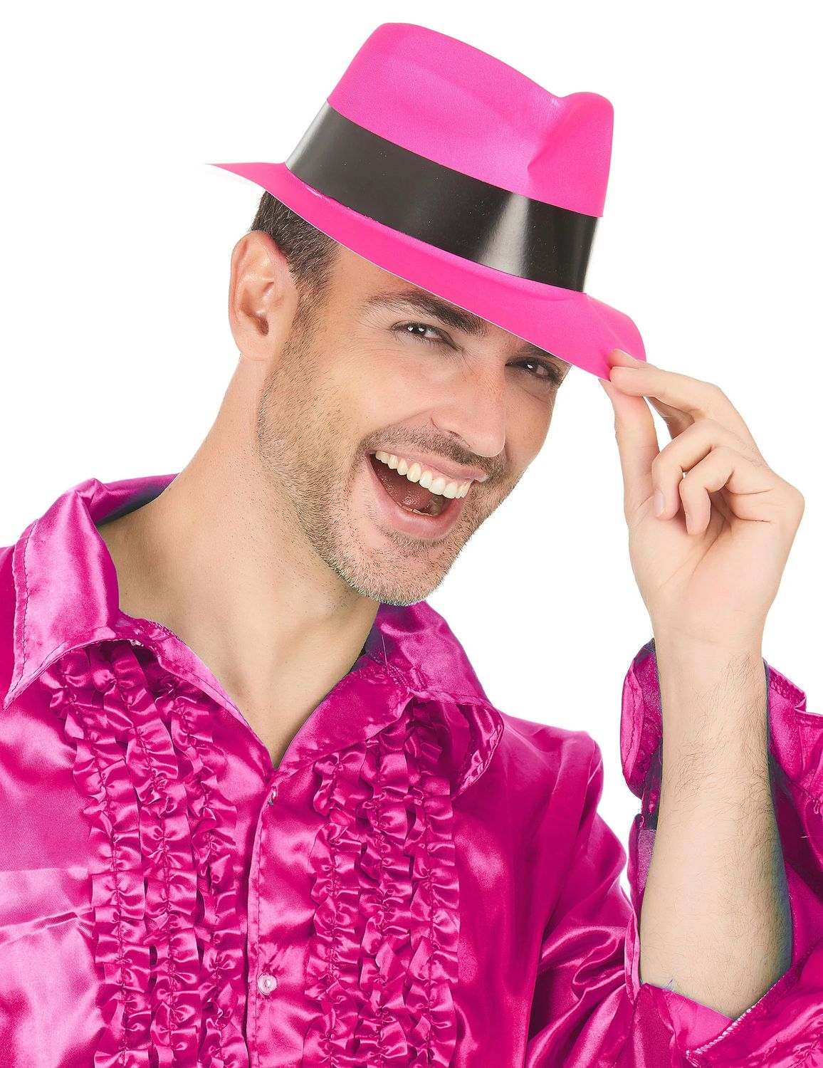 Chapeau gangster rose fluo adulte