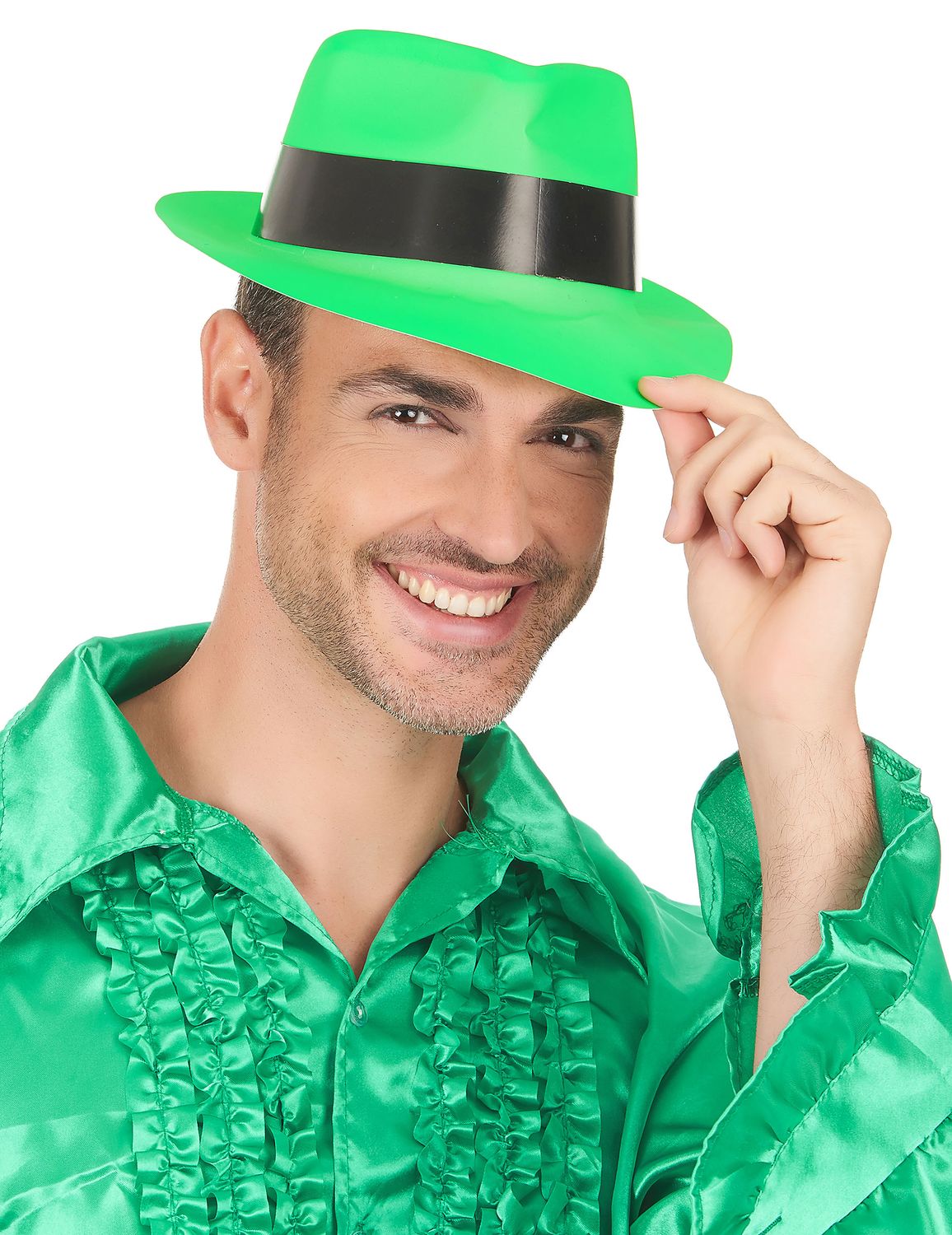 Chapeau gangster vert fluo adulte