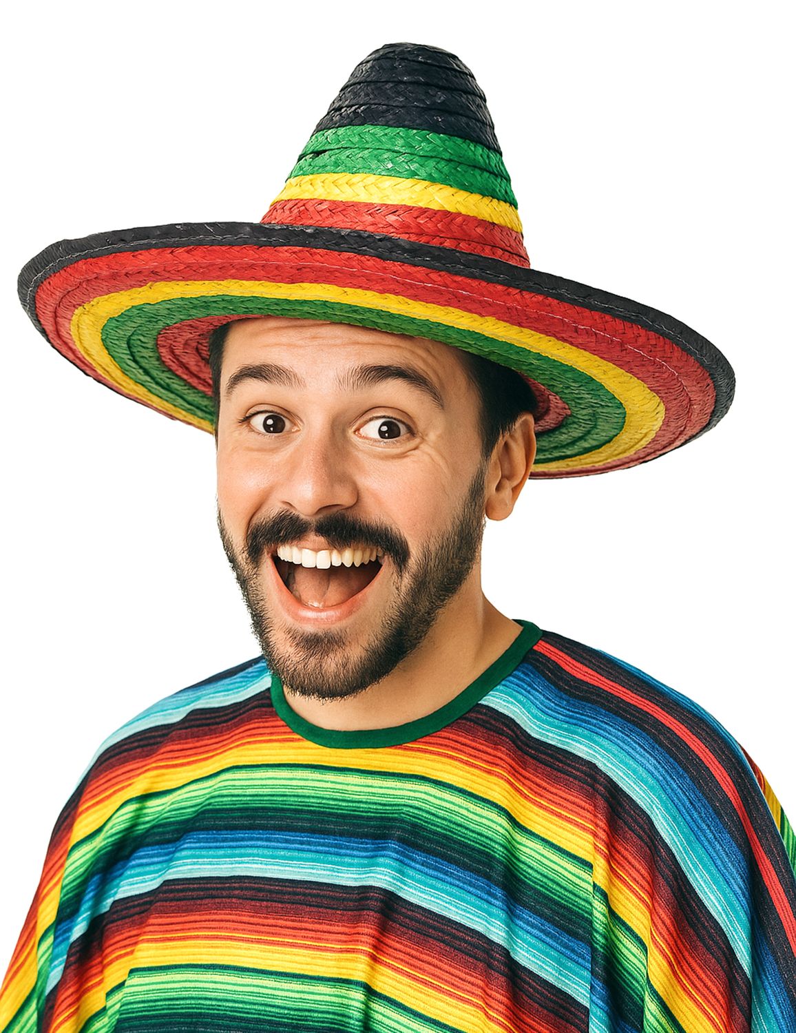 Sombrero Mexicain multicolore bordure et pointe noire adulte