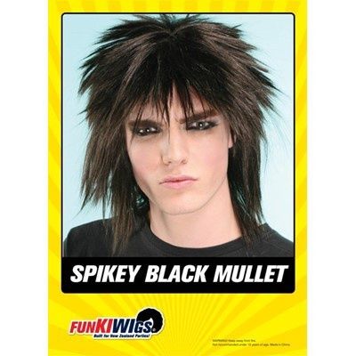 Funkiwi Spikey Black Mullet Wig., Color: black