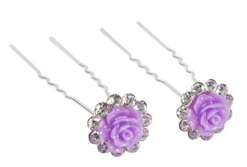 Glitter flower Rhinestone hair clip   Pack of 2, Colour: Lilac