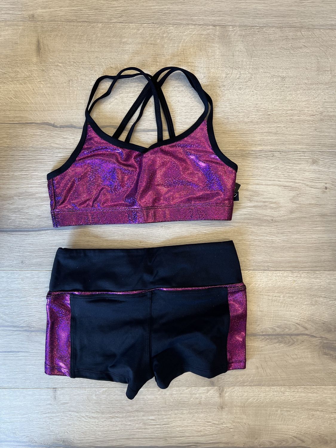 Fushia crop top and shorts, Colour: fushia, size: childs large