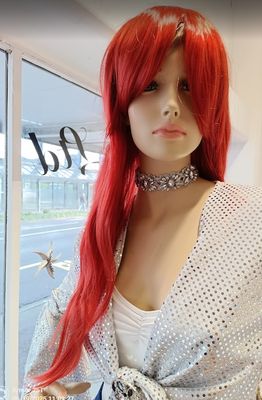 Wig, brilliant red long