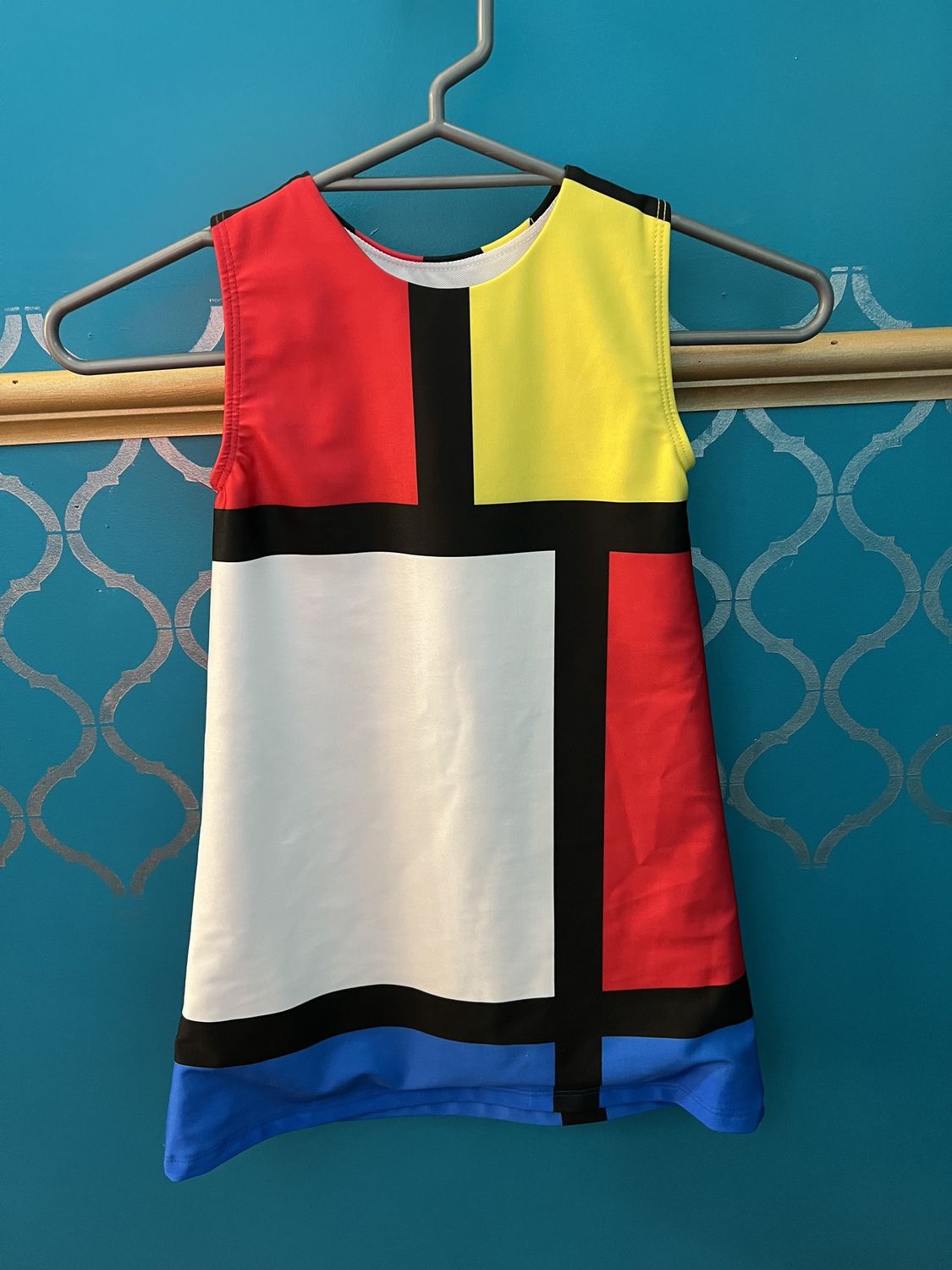 Dress 1960s style, Colour: 1960s red yellow blue white, size: childs large