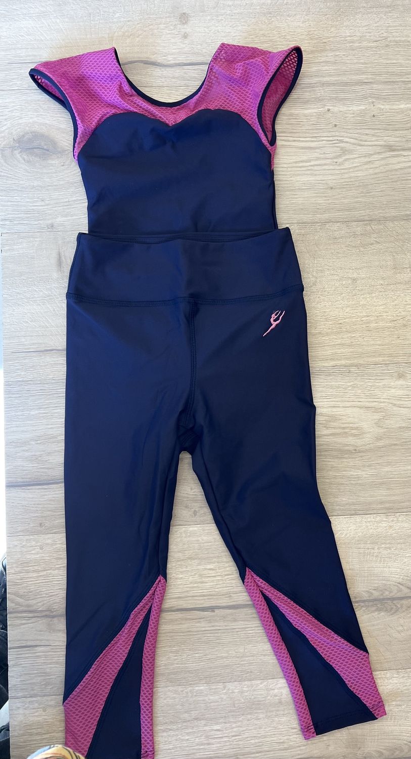 Energetiks tights and leotard, Colour: deep ink and pink, size: childs large