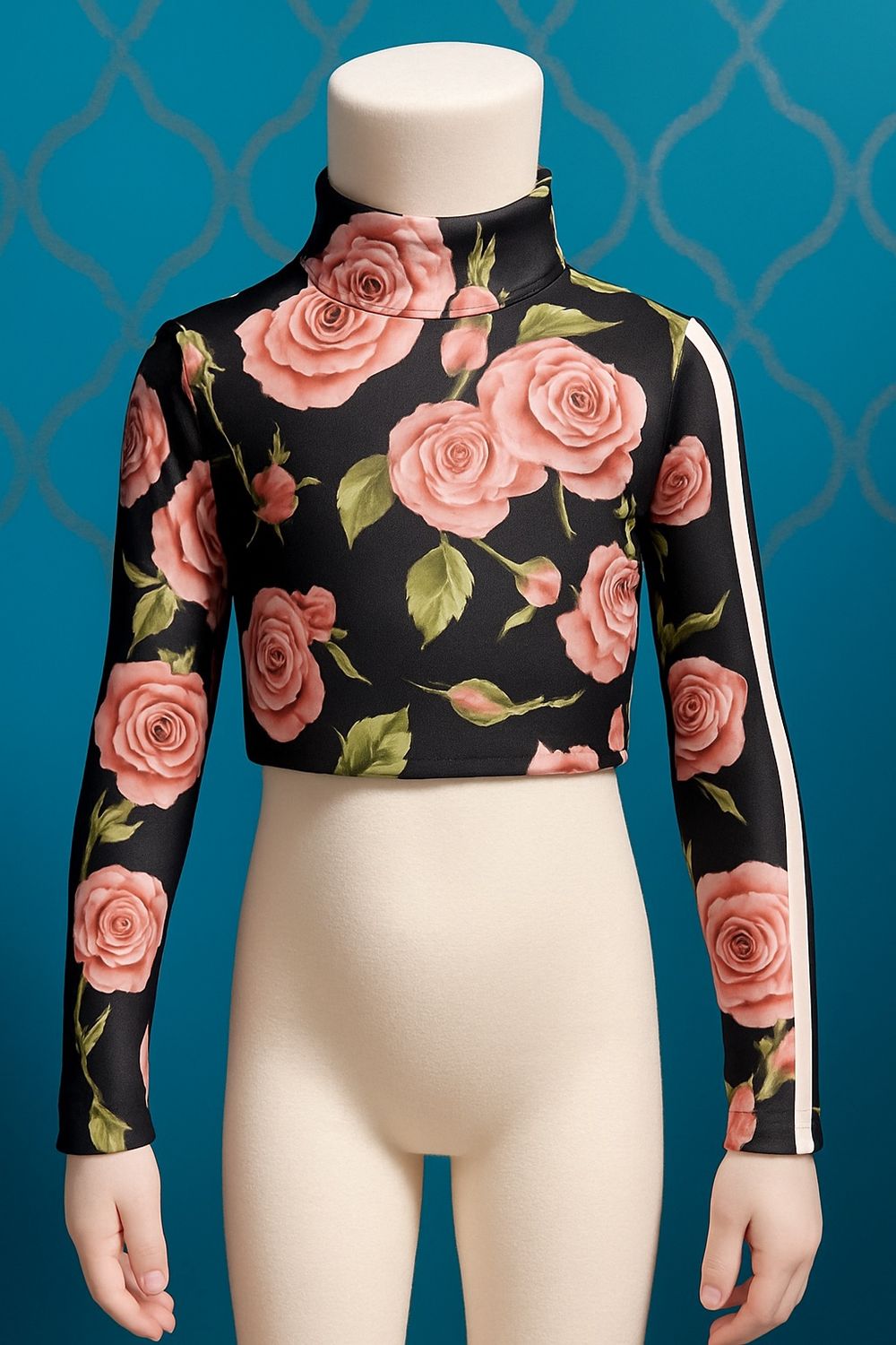 Rose long sleeve crop top, size: adult xs