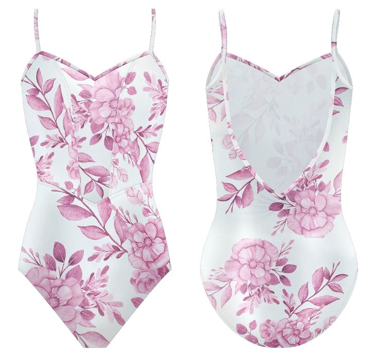 Danse de paris Jardin Rose Plum Leotard, Colour: white/pink, size: adult 12 /med