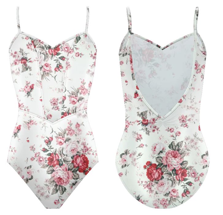 Danse de Paris Jardin Rose Rouge Leotard, Colour: white/red floral, size: adult 12/med