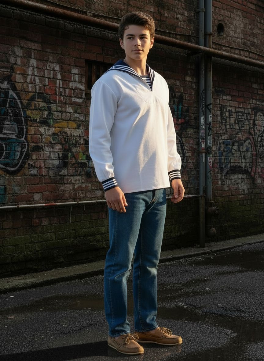 Sailor top white with cuffs