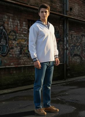 Sailor top white with cuffs