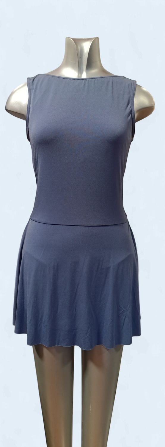 Blue Grey Leotard with Attached Skirt and Cowl back, size: Adult Sm