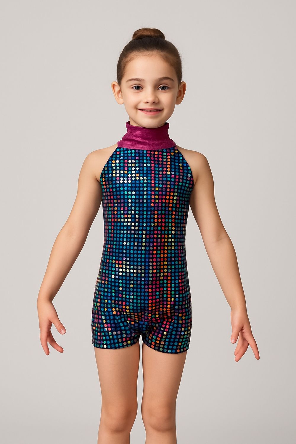 Childs Sequin Biketard with High Neck, Colour: Pink Collar