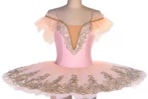 Childs Performance Tutu in Pink with Gold Lace